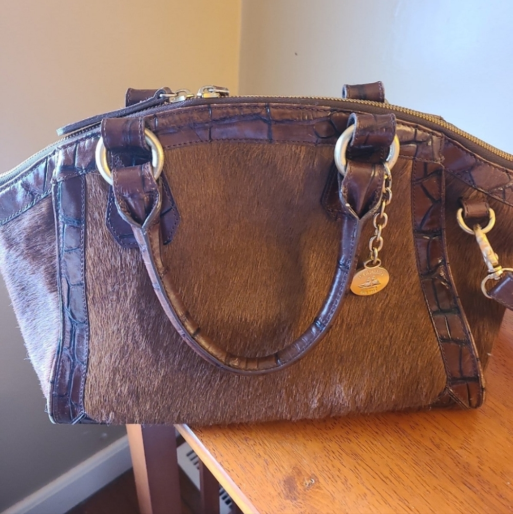 Brahmin Tyler Satchel with shoulder strap.Made with real calf hair